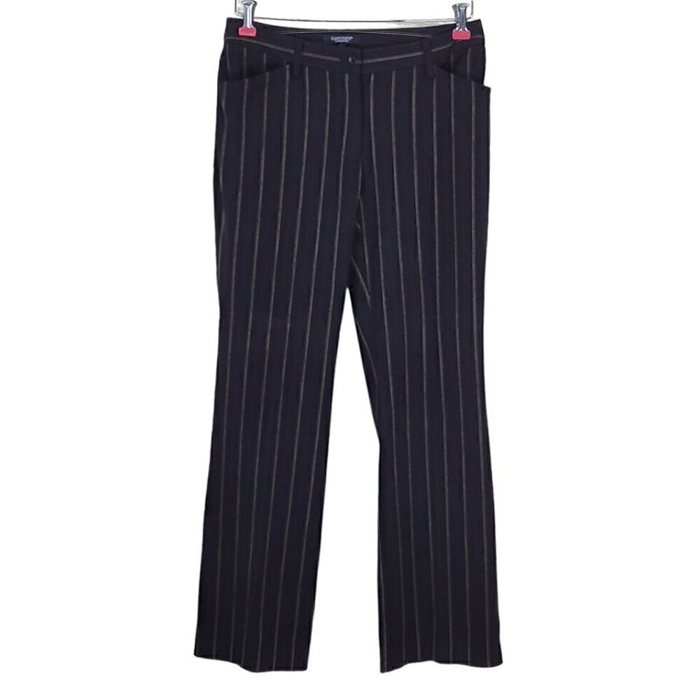 Karen Kane Bootcut Pants Size 6 Black Gold Red Pinstripe Zip Front Pockets 30X31